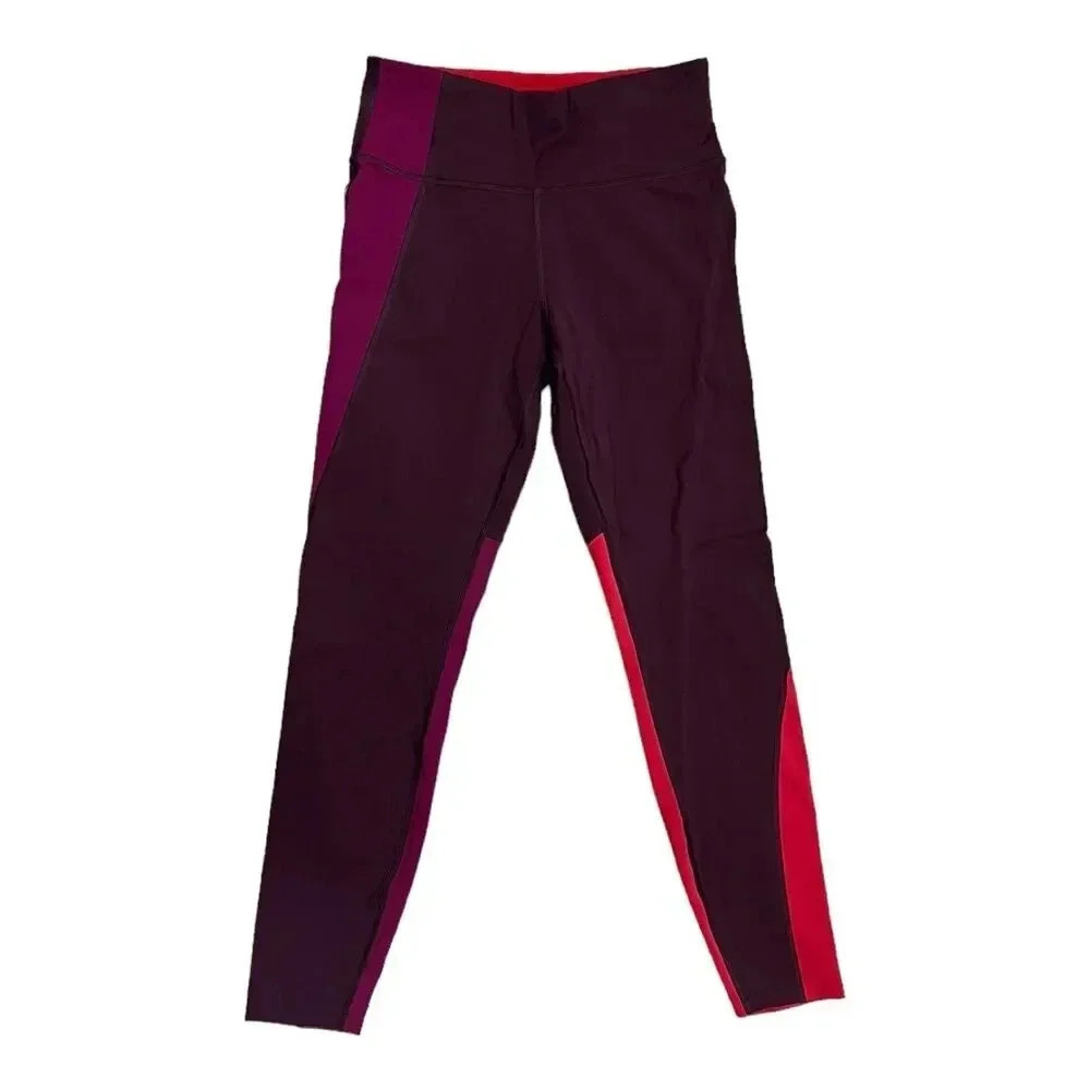 Athleta Burgundy Asym Colorblock Tight in Plush Supersonic Leggings S